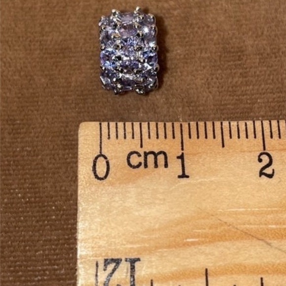 Solid 14K White Gold Tanzanite Bead Pendant Charm Slide for Necklace / Bracelet - Picture 6 of 11
